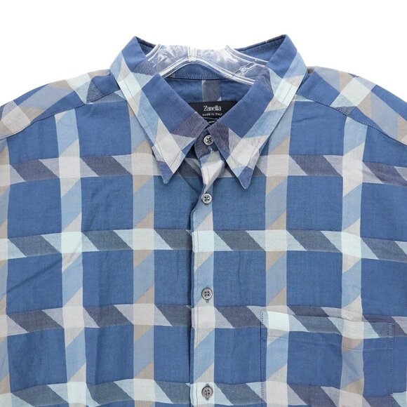 ZANELLA Short Sleeve Shirt Blue Geometric Woven Made in ITALY Size XXL - Picture 1 of 6